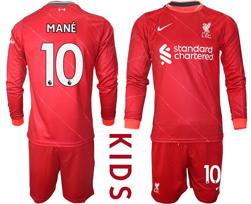 Youth 2021-2022 Club Liverpool home red Long Sleeve #10 Soccer Jersey->youth soccer jersey->Youth Jersey